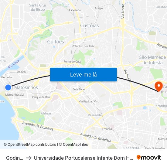 Godinho to Universidade Portucalense Infante Dom Henrique map