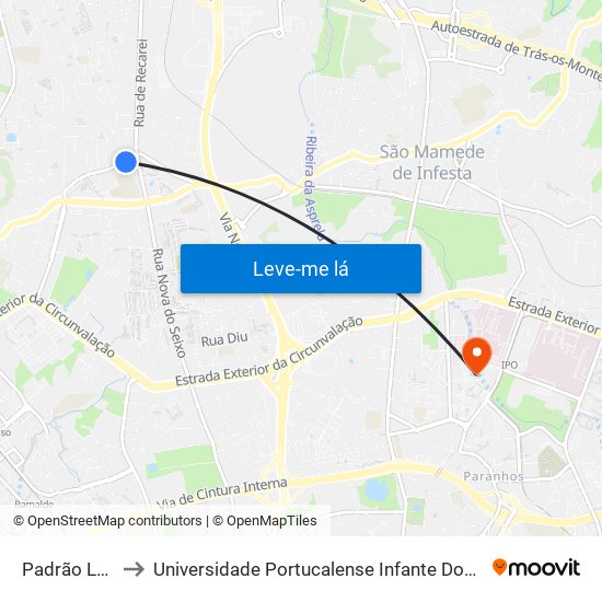 Padrão Légua to Universidade Portucalense Infante Dom Henrique map