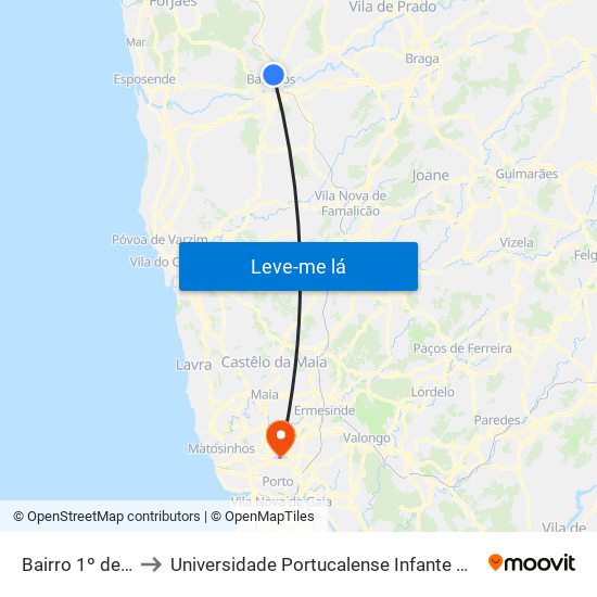 Bairro 1º de Maio to Universidade Portucalense Infante Dom Henrique map