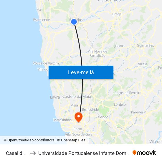 Casal de Nil to Universidade Portucalense Infante Dom Henrique map