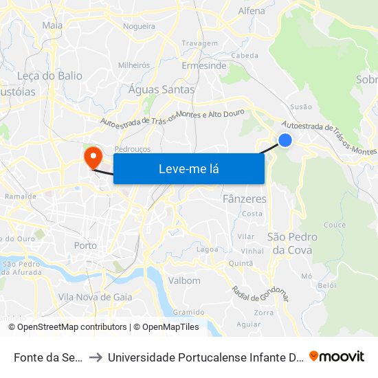 Fonte da Senhora to Universidade Portucalense Infante Dom Henrique map