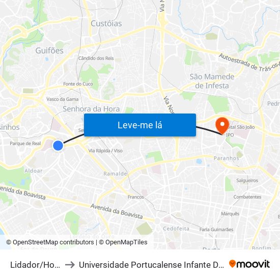 Lidador/Hospital to Universidade Portucalense Infante Dom Henrique map