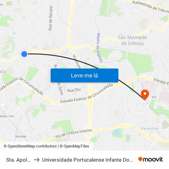 Sta. Apolonia to Universidade Portucalense Infante Dom Henrique map