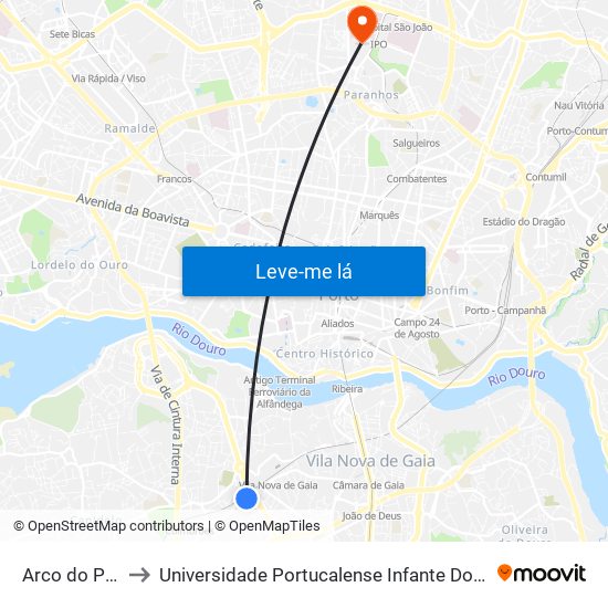Arco do Prado to Universidade Portucalense Infante Dom Henrique map