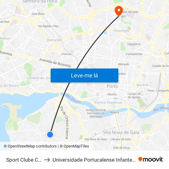 Sport Clube Canidelo to Universidade Portucalense Infante Dom Henrique map