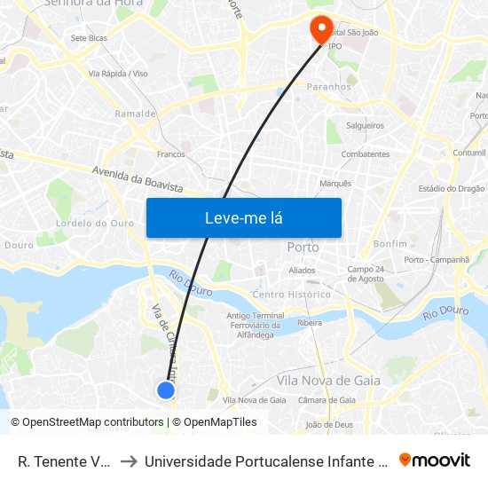 R. Tenente Valadim to Universidade Portucalense Infante Dom Henrique map