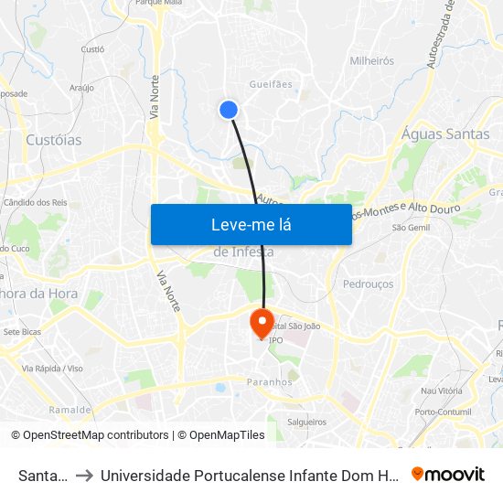 Santana to Universidade Portucalense Infante Dom Henrique map