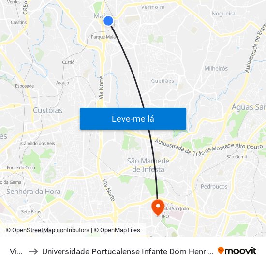 Viso to Universidade Portucalense Infante Dom Henrique map