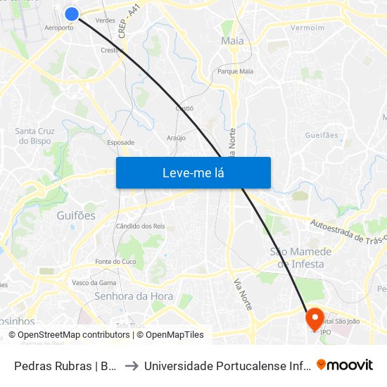 Pedras Rubras | Botica (Metro) to Universidade Portucalense Infante Dom Henrique map