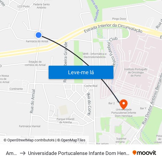 Amial to Universidade Portucalense Infante Dom Henrique map