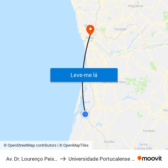 Av. Dr. Lourenço Peixinho - Capitania B to Universidade Portucalense Infante Dom Henrique map