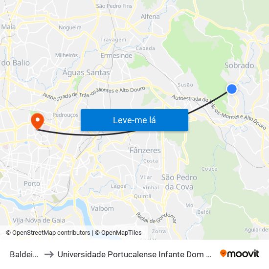 Baldeirão to Universidade Portucalense Infante Dom Henrique map