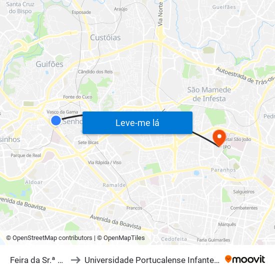 Feira da Sr.ª da Hora to Universidade Portucalense Infante Dom Henrique map