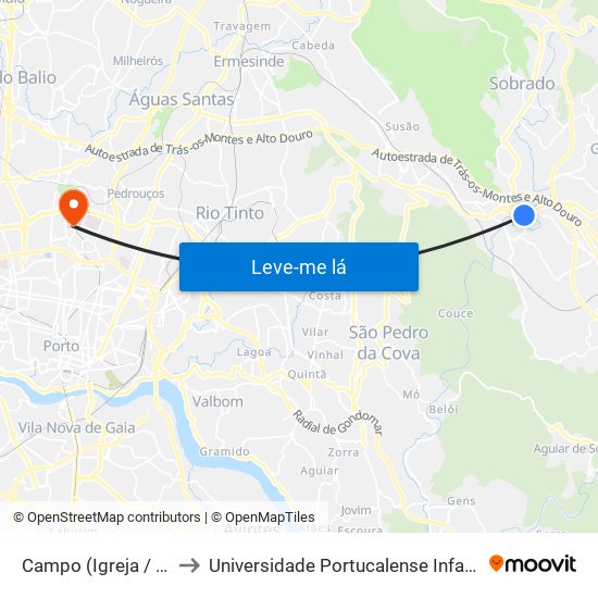 Campo (Igreja / Cemitério) to Universidade Portucalense Infante Dom Henrique map