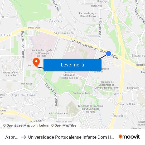 Asprela to Universidade Portucalense Infante Dom Henrique map