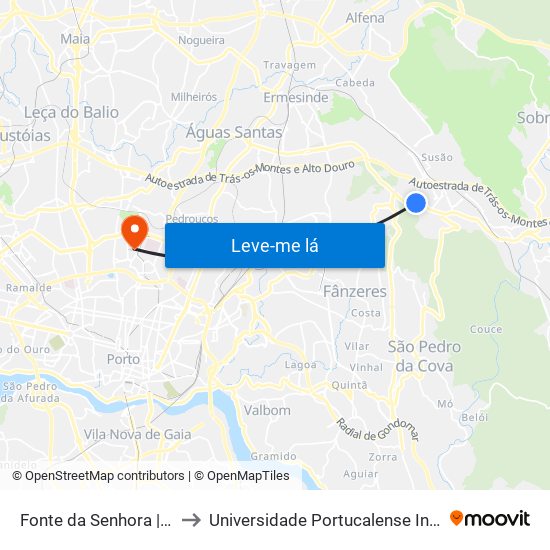 Fonte da Senhora | Outeiro Linho to Universidade Portucalense Infante Dom Henrique map