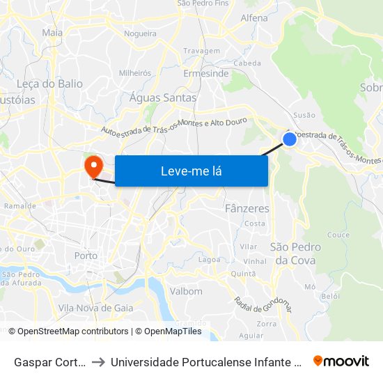 Gaspar Corte Real to Universidade Portucalense Infante Dom Henrique map