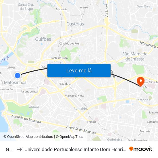Goa to Universidade Portucalense Infante Dom Henrique map