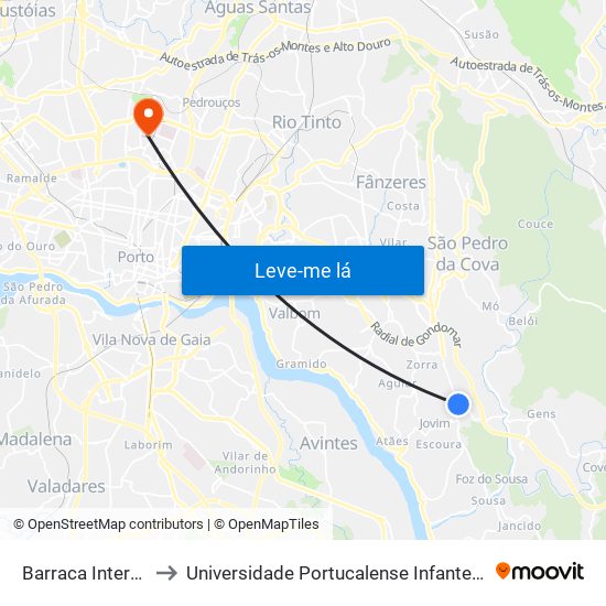 Barraca Intermarché to Universidade Portucalense Infante Dom Henrique map