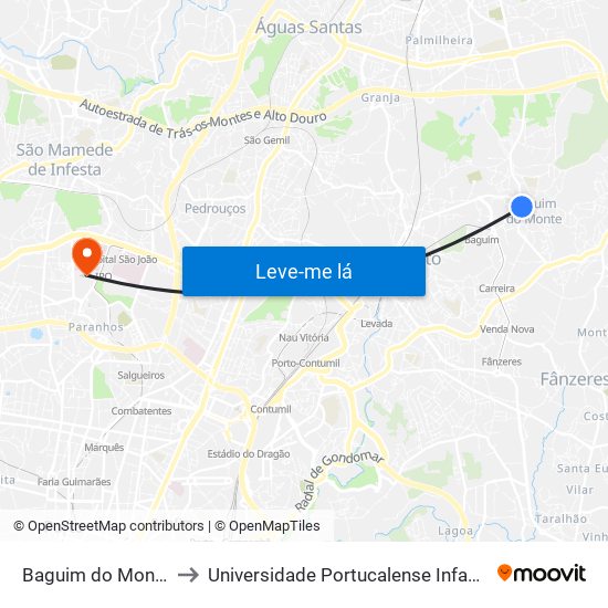 Baguim do Monte (Igreja) to Universidade Portucalense Infante Dom Henrique map