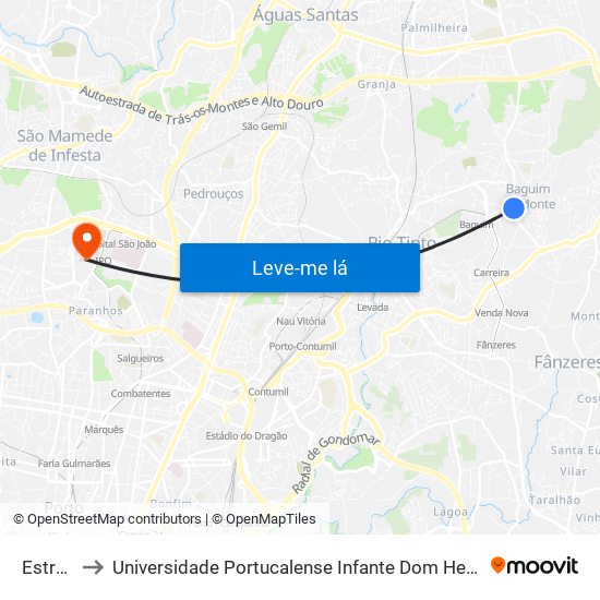 Estrela to Universidade Portucalense Infante Dom Henrique map