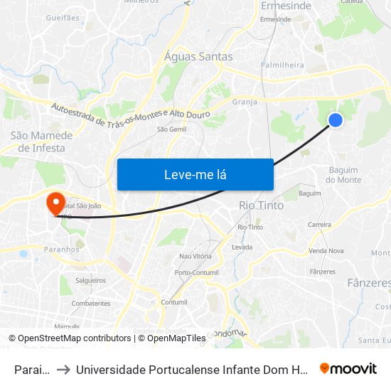 Paraiso to Universidade Portucalense Infante Dom Henrique map