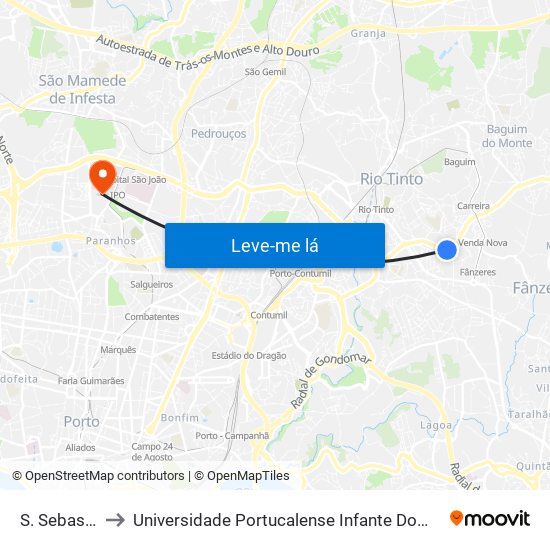 S. Sebastião to Universidade Portucalense Infante Dom Henrique map
