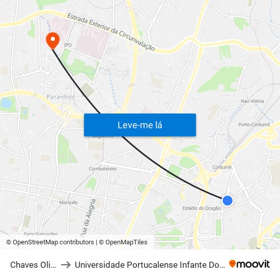 Chaves Oliveira to Universidade Portucalense Infante Dom Henrique map