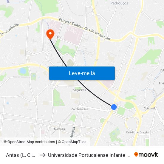 Antas (L. Cidadão) to Universidade Portucalense Infante Dom Henrique map