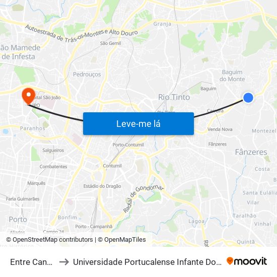 Entre Cancelas to Universidade Portucalense Infante Dom Henrique map