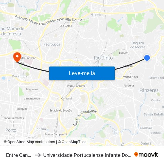 Entre Cancelas to Universidade Portucalense Infante Dom Henrique map