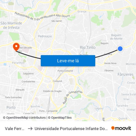 Vale Ferreiros to Universidade Portucalense Infante Dom Henrique map