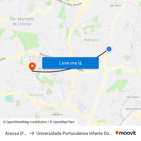 Areosa (Feira) to Universidade Portucalense Infante Dom Henrique map