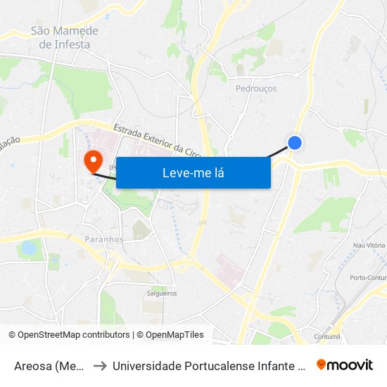 Areosa (Mercado) to Universidade Portucalense Infante Dom Henrique map