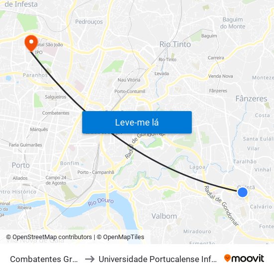 Combatentes Grande Guerra to Universidade Portucalense Infante Dom Henrique map