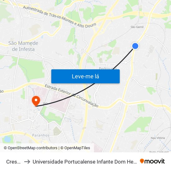 Crespo to Universidade Portucalense Infante Dom Henrique map