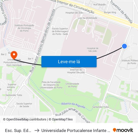 Esc. Sup. Educação to Universidade Portucalense Infante Dom Henrique map