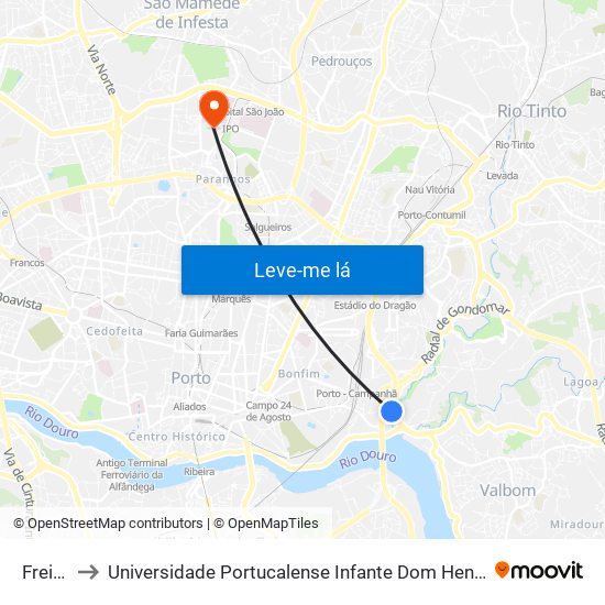 Freixo to Universidade Portucalense Infante Dom Henrique map