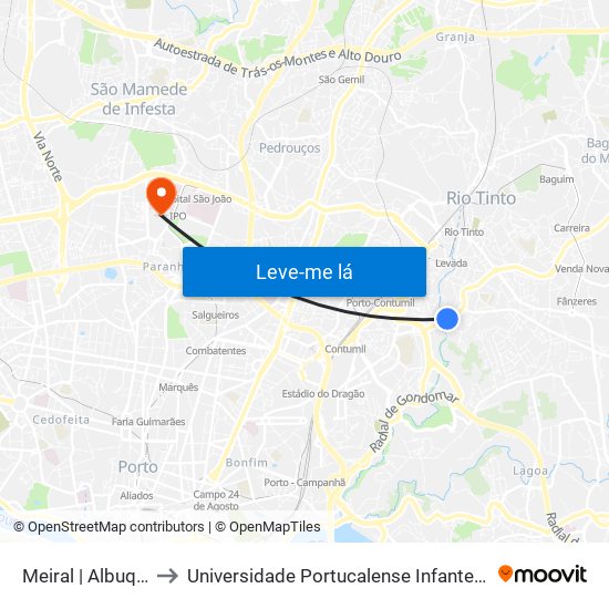 Meiral | Albuquerque to Universidade Portucalense Infante Dom Henrique map