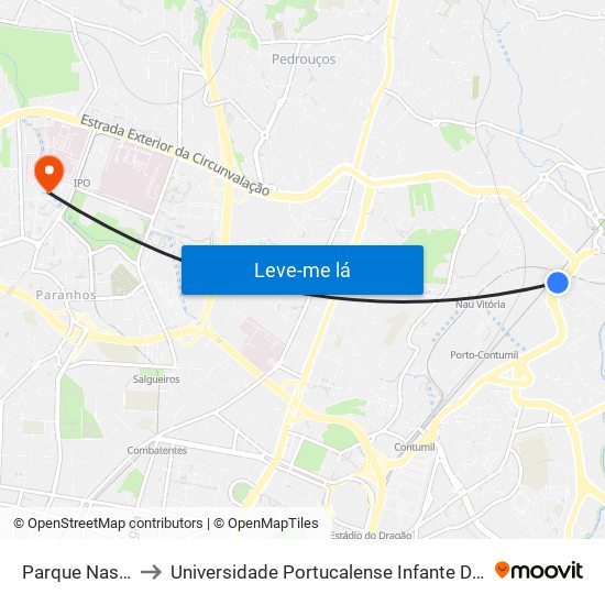 Parque Nascente to Universidade Portucalense Infante Dom Henrique map