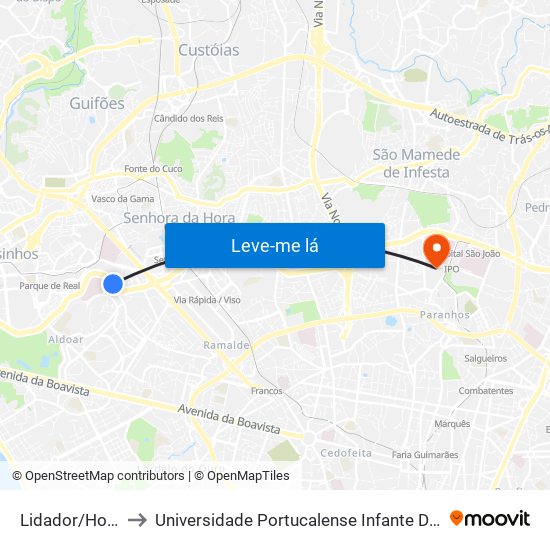 Lidador/Hospital to Universidade Portucalense Infante Dom Henrique map