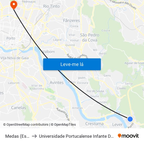 Medas (Escola) to Universidade Portucalense Infante Dom Henrique map