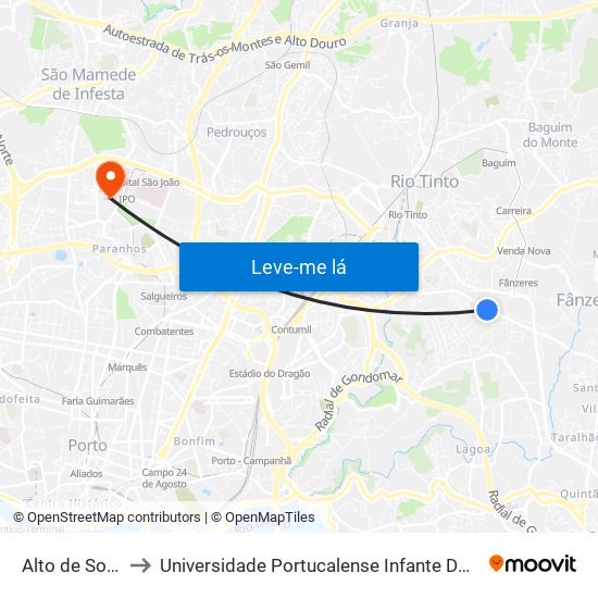 Alto de Soutelo to Universidade Portucalense Infante Dom Henrique map