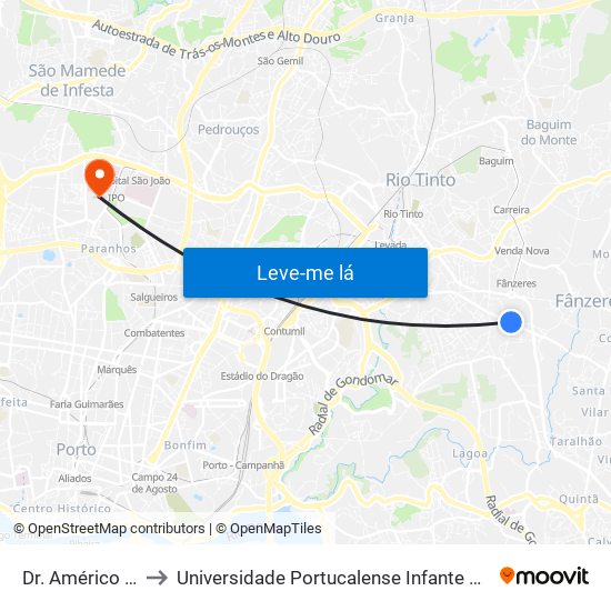 Dr. Américo Costa to Universidade Portucalense Infante Dom Henrique map