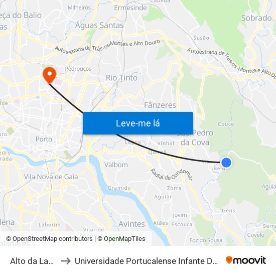 Alto da Lameira to Universidade Portucalense Infante Dom Henrique map