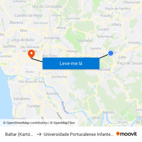 Baltar (Kartódromo) to Universidade Portucalense Infante Dom Henrique map
