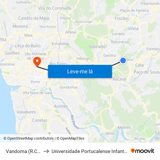 Vandoma (R.Central II) to Universidade Portucalense Infante Dom Henrique map