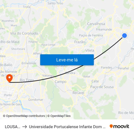 LOUSADA to Universidade Portucalense Infante Dom Henrique map