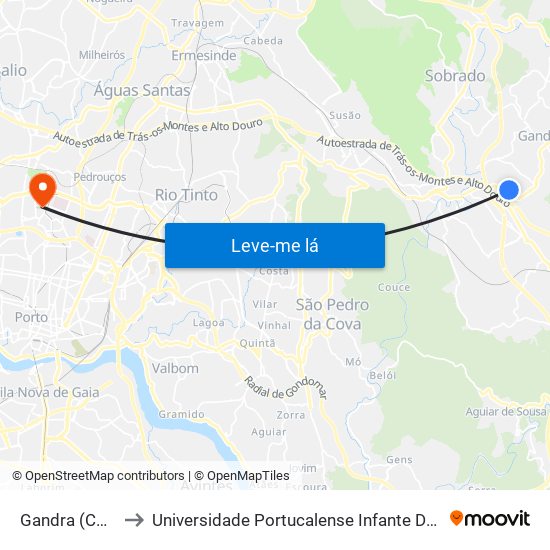 Gandra (CESPU) to Universidade Portucalense Infante Dom Henrique map