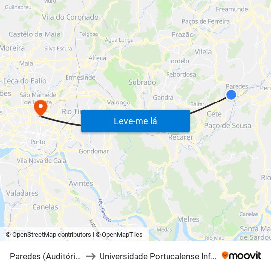 Paredes (Auditório Municipal) to Universidade Portucalense Infante Dom Henrique map